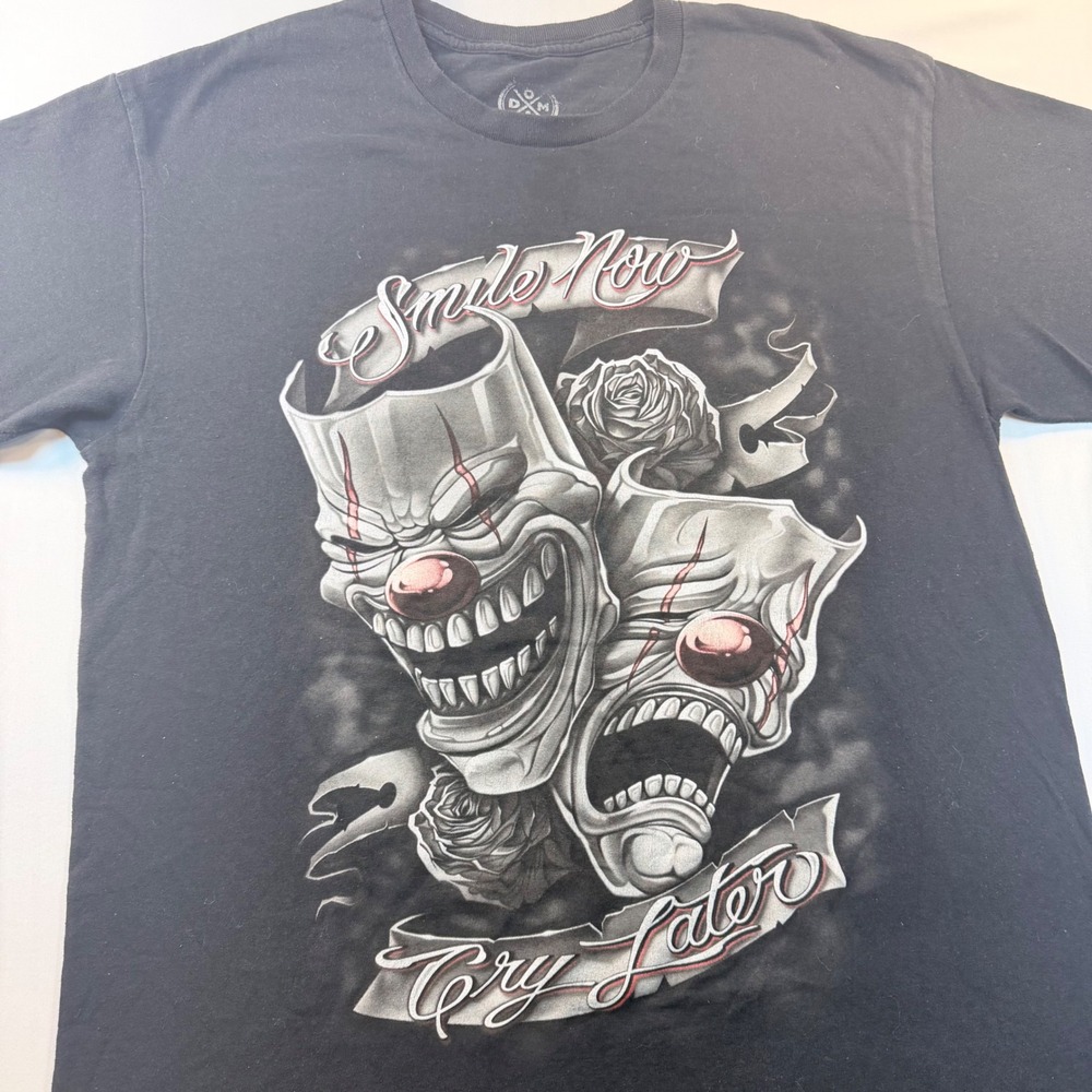 DOM Smile Now Cry Later Clown Graphic T Shirt Mens Large Black Streetwear